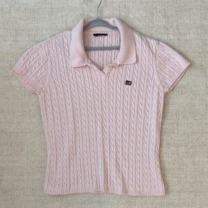Pink Cable Knit Polo Shirt